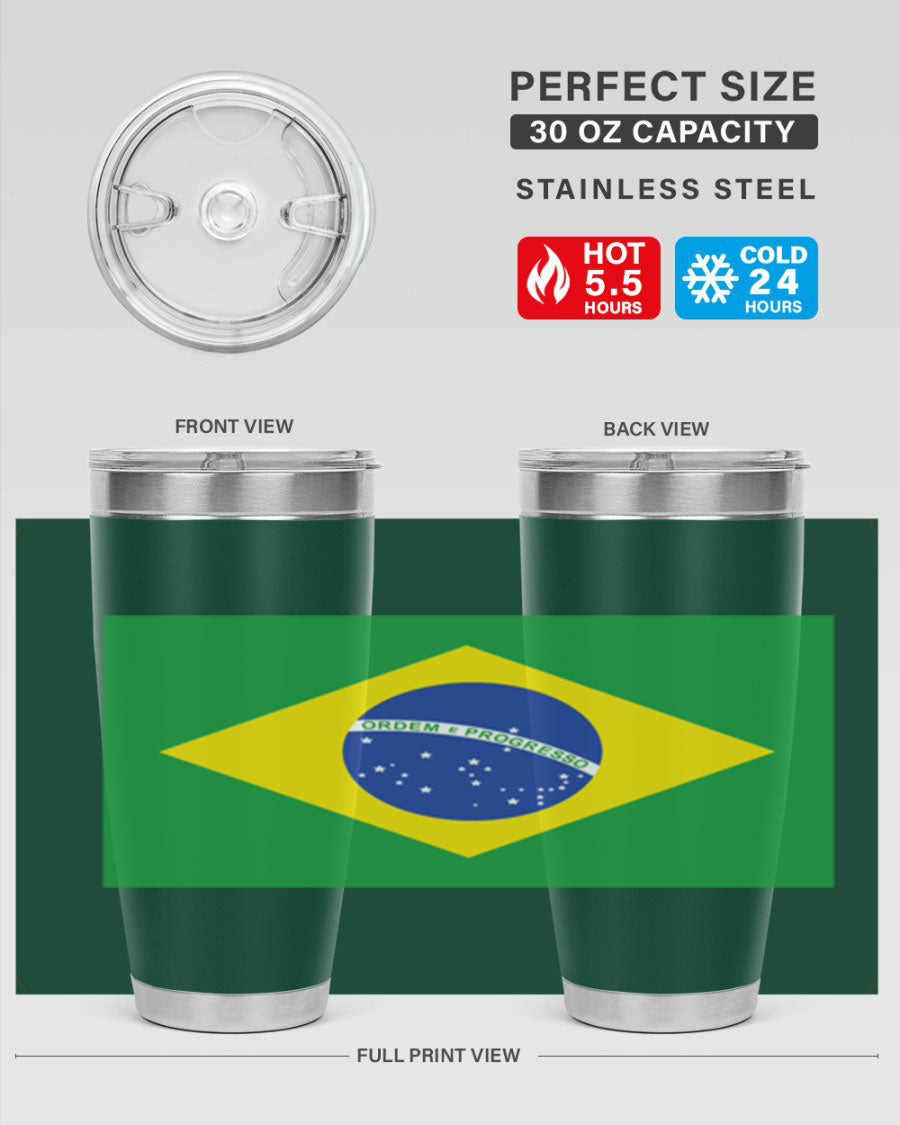 Brazil 174# Tumbler featuring double wall vacuum stainless steel design with vibrant Brazil flag print.