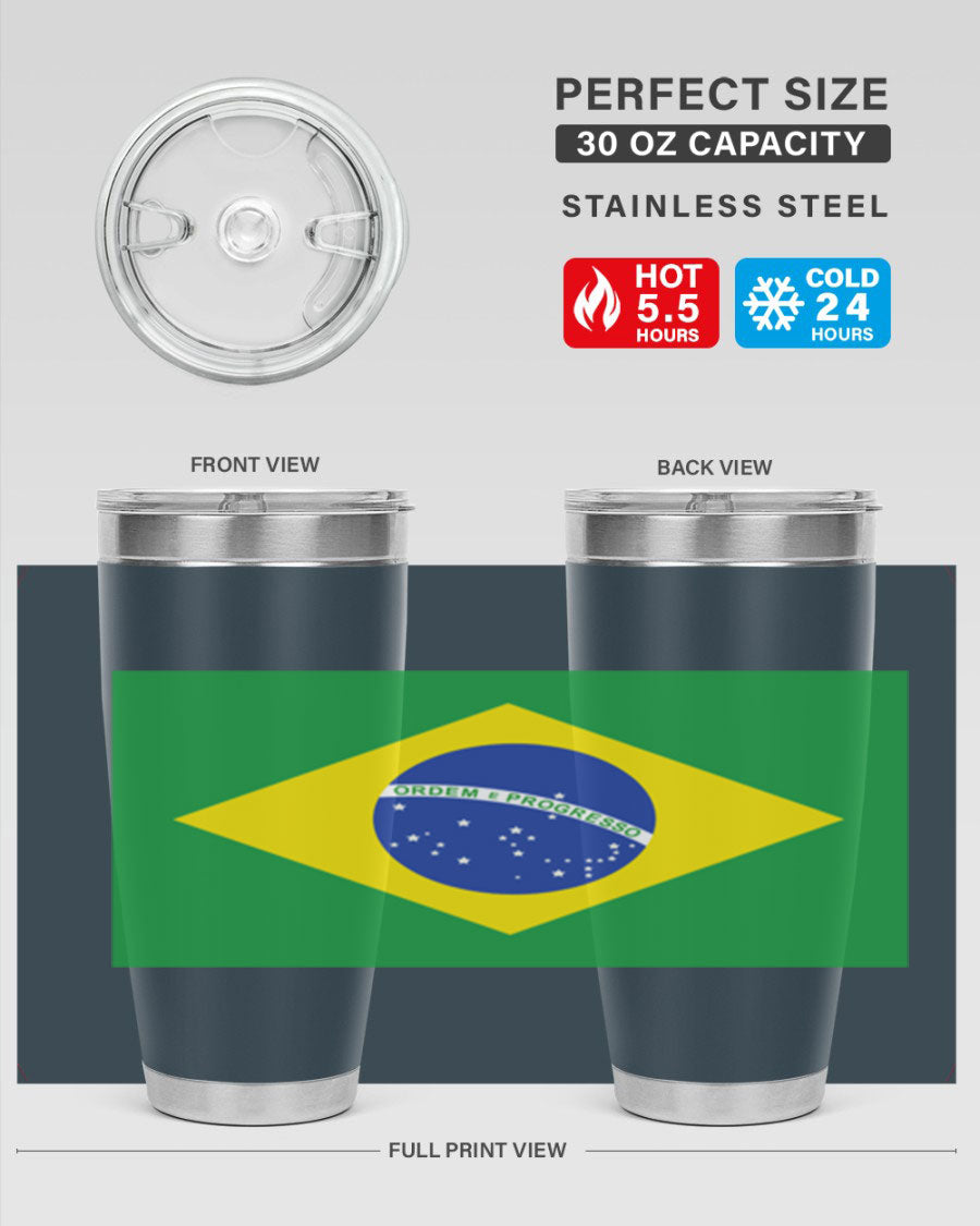 Brazil 174# Tumbler featuring double wall vacuum stainless steel design with vibrant Brazil flag print.
