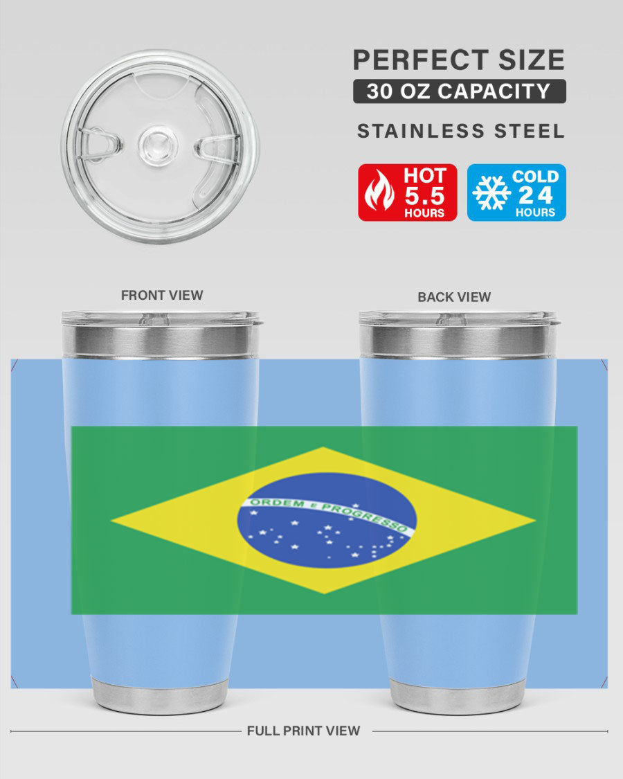 Brazil 174# Tumbler featuring double wall vacuum stainless steel design with vibrant Brazil flag print.