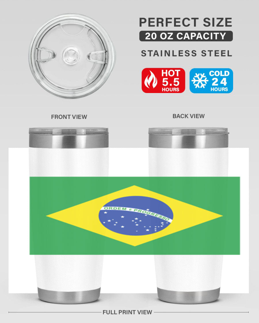 Brazil 174# Tumbler featuring double wall vacuum stainless steel design with vibrant Brazil flag print.