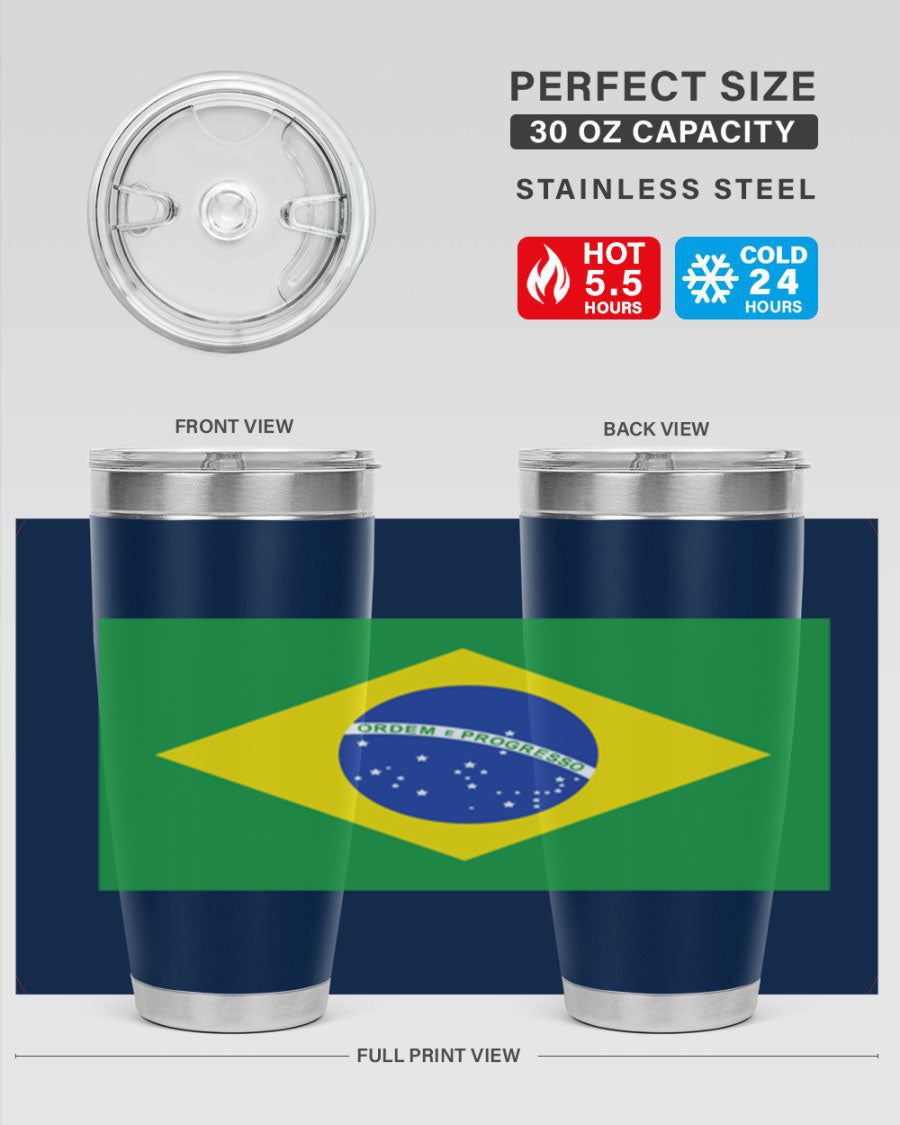 Brazil 174# Tumbler featuring double wall vacuum stainless steel design with vibrant Brazil flag print.