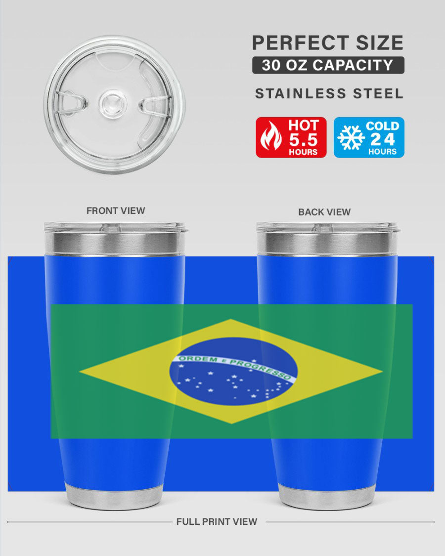 Brazil 174# Tumbler featuring double wall vacuum stainless steel design with vibrant Brazil flag print.