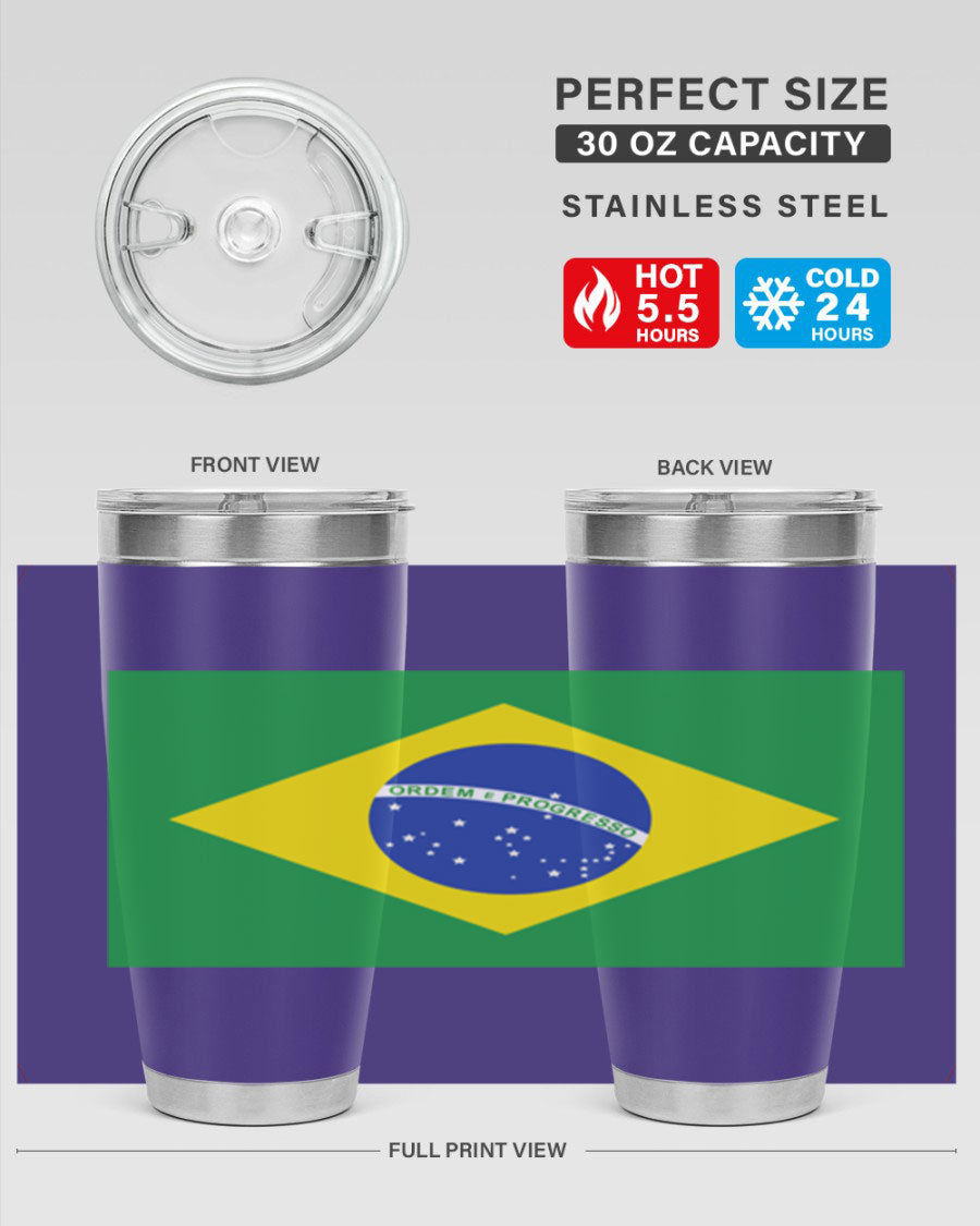 Brazil 174# Tumbler featuring double wall vacuum stainless steel design with vibrant Brazil flag print.