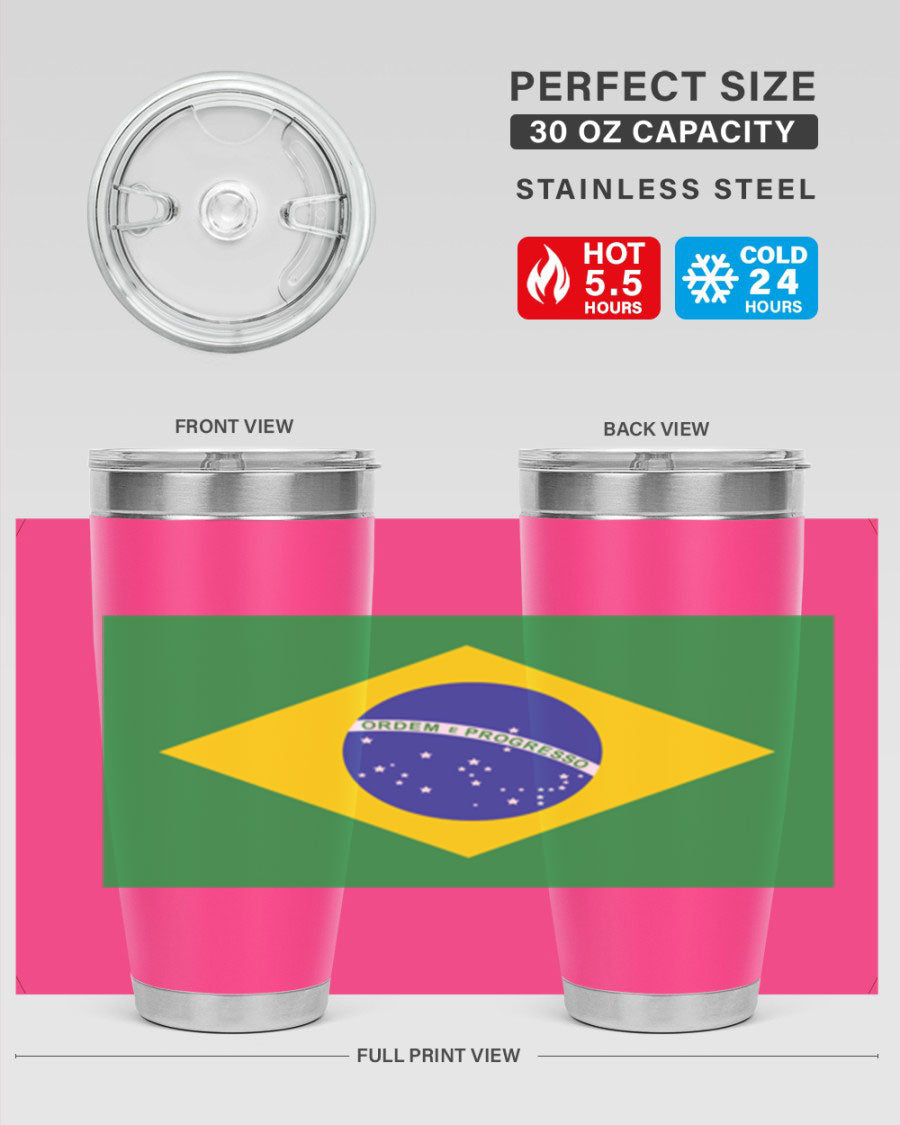 Brazil 174# Tumbler featuring double wall vacuum stainless steel design with vibrant Brazil flag print.