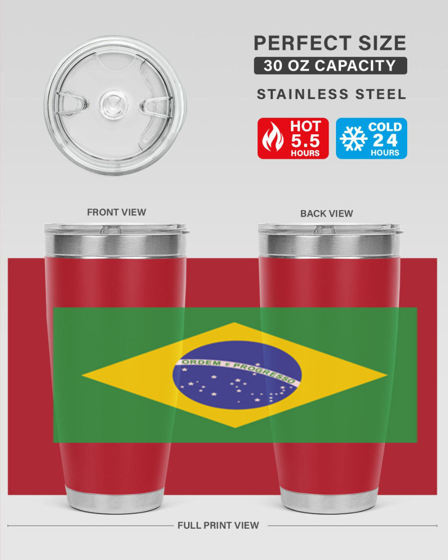 Brazil 174# Tumbler featuring double wall vacuum stainless steel design with vibrant Brazil flag print.