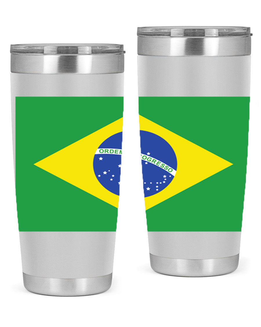 Brazil 174# Tumbler featuring double wall vacuum stainless steel design with vibrant Brazil flag print.