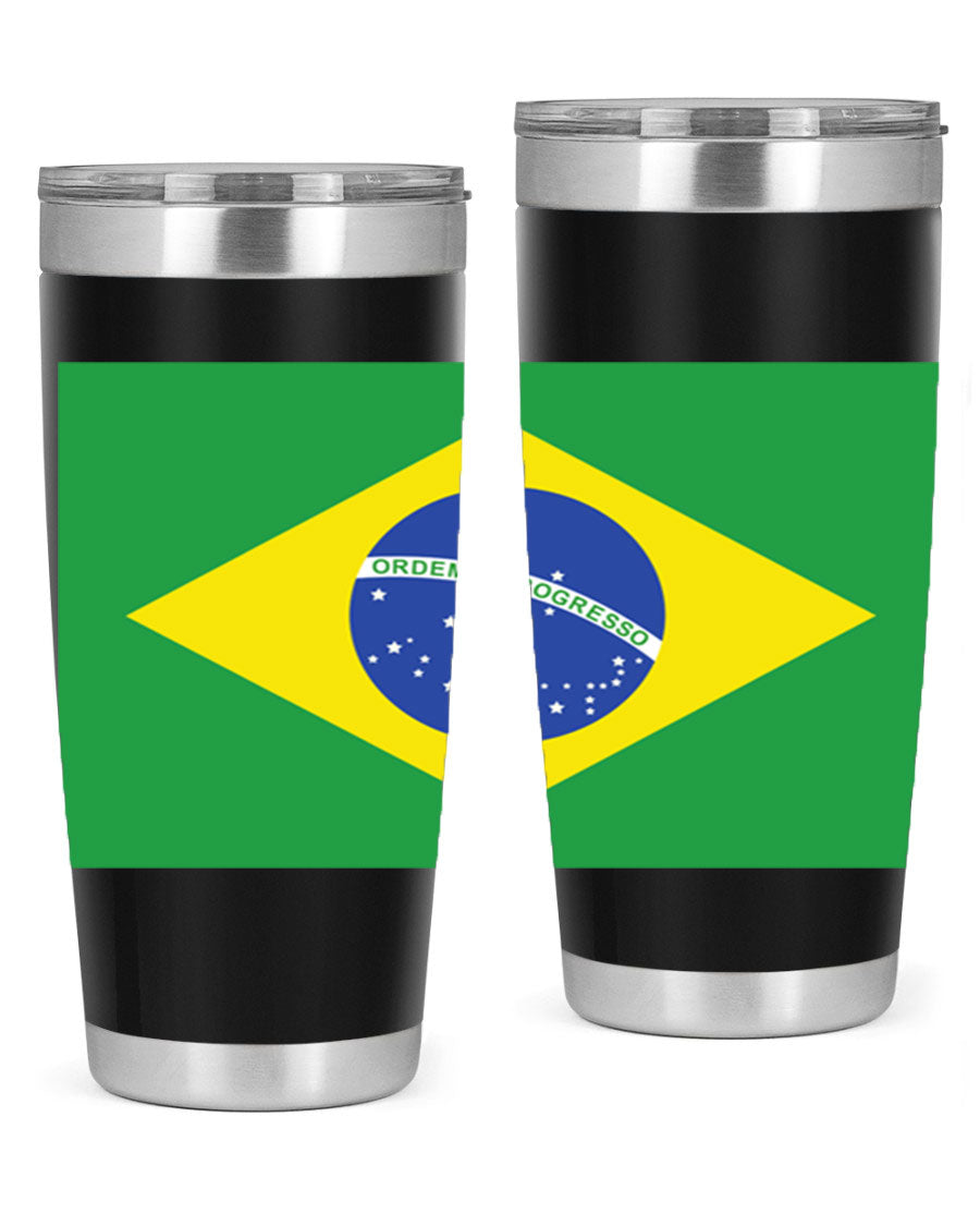 Brazil 174# Tumbler featuring double wall vacuum stainless steel design with vibrant Brazil flag print.