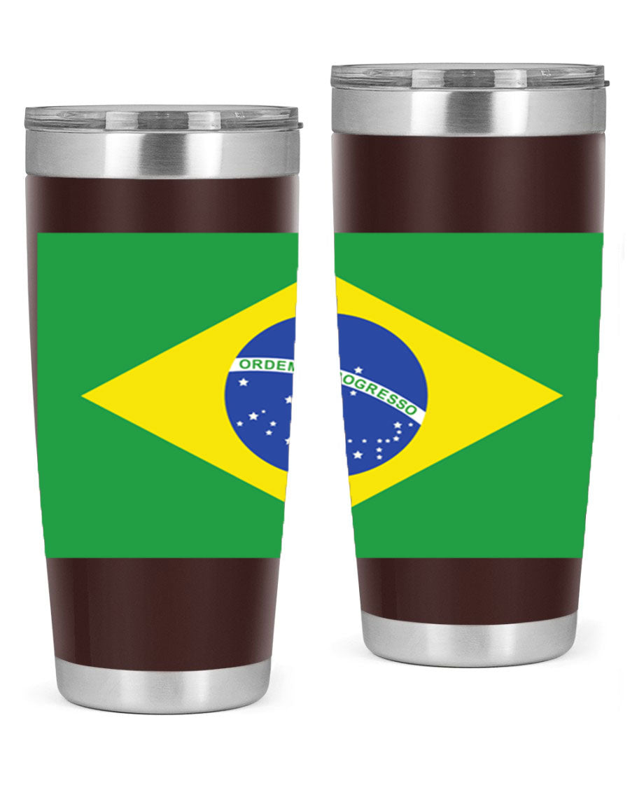 Brazil 174# Tumbler featuring double wall vacuum stainless steel design with vibrant Brazil flag print.