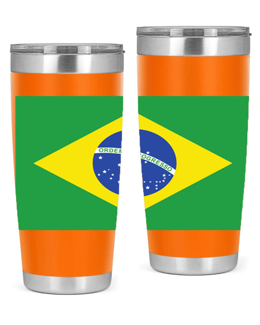 Brazil 174# Tumbler featuring double wall vacuum stainless steel design with vibrant Brazil flag print.