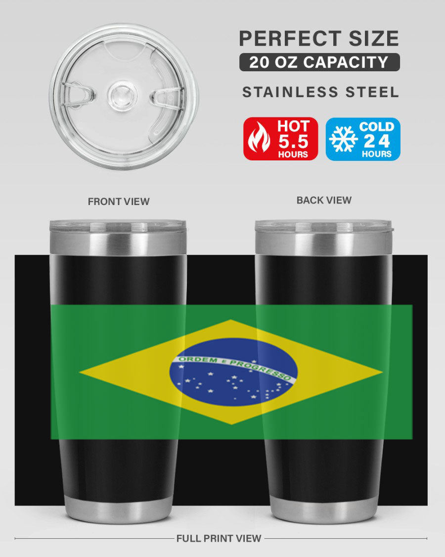 Brazil 174# Tumbler featuring double wall vacuum stainless steel design with vibrant Brazil flag print.