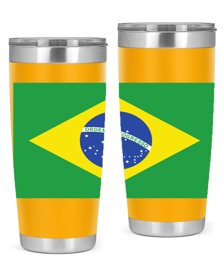 Brazil 174# Tumbler featuring double wall vacuum stainless steel design with vibrant Brazil flag print.