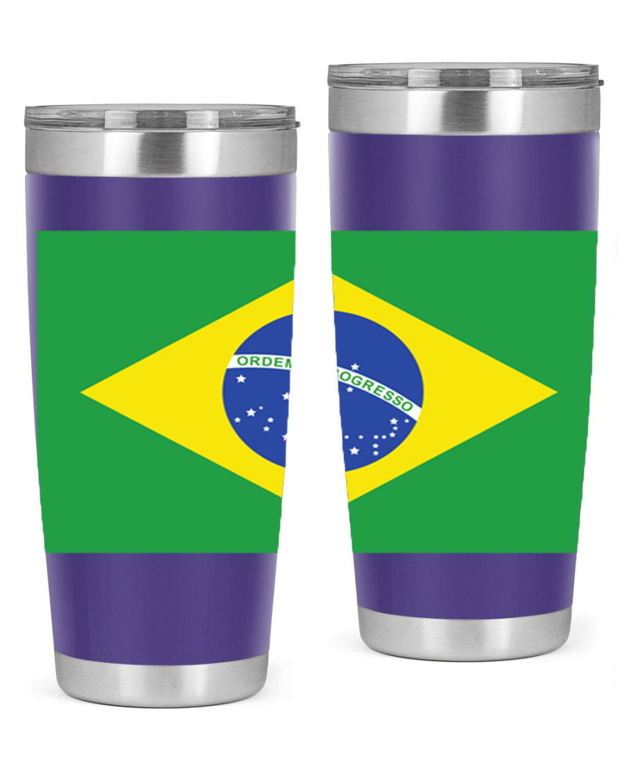 Brazil 174# Tumbler featuring double wall vacuum stainless steel design with vibrant Brazil flag print.