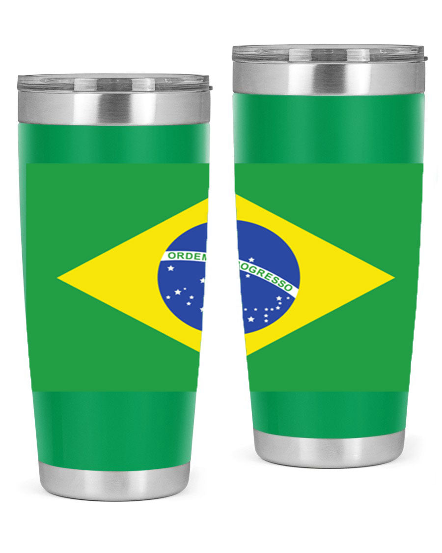 Brazil 174# Tumbler featuring double wall vacuum stainless steel design with vibrant Brazil flag print.