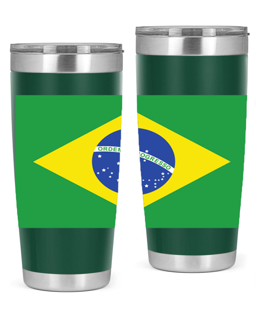 Brazil 174# Tumbler featuring double wall vacuum stainless steel design with vibrant Brazil flag print.