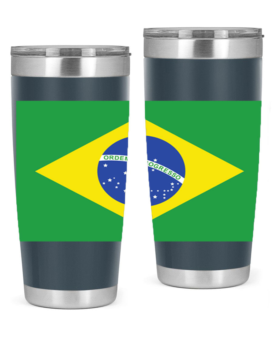 Brazil 174# Tumbler featuring double wall vacuum stainless steel design with vibrant Brazil flag print.
