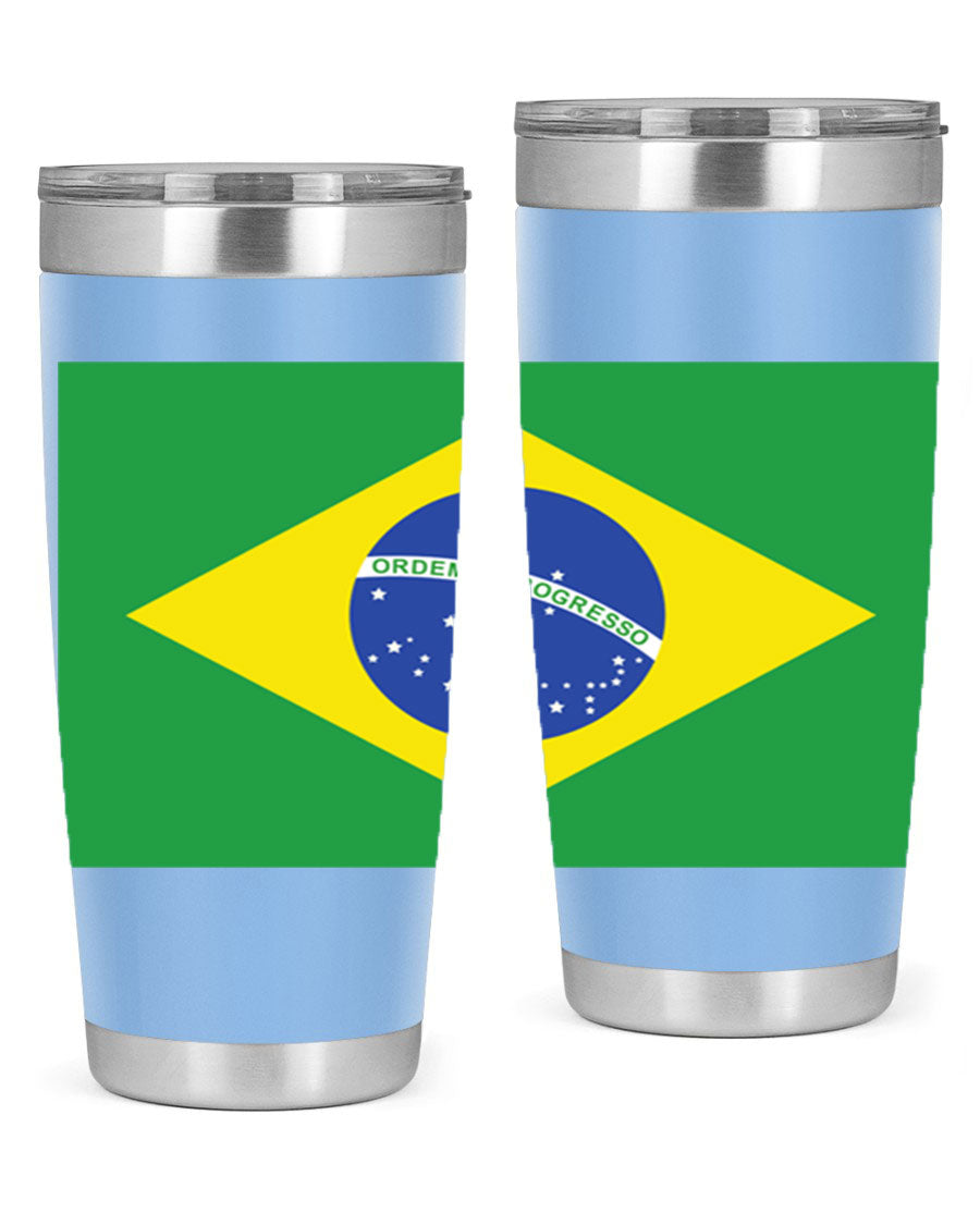 Brazil 174# Tumbler featuring double wall vacuum stainless steel design with vibrant Brazil flag print.