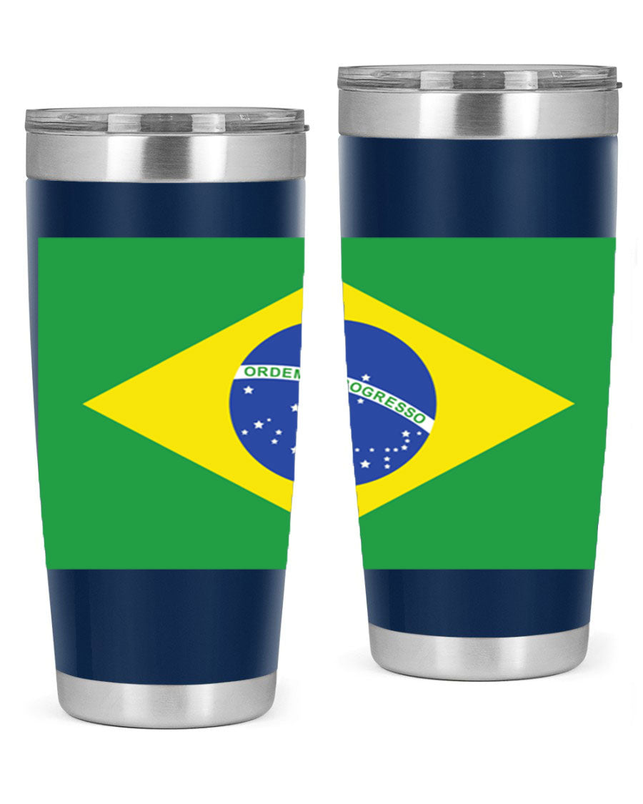 Brazil 174# Tumbler featuring double wall vacuum stainless steel design with vibrant Brazil flag print.