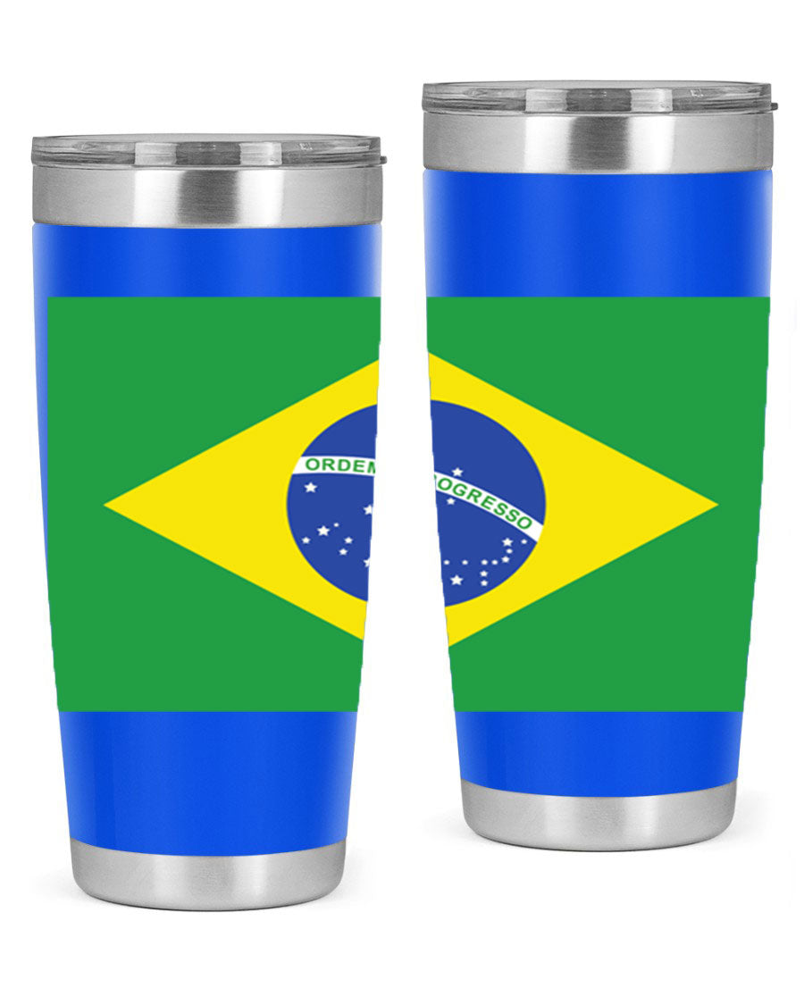 Brazil 174# Tumbler featuring double wall vacuum stainless steel design with vibrant Brazil flag print.