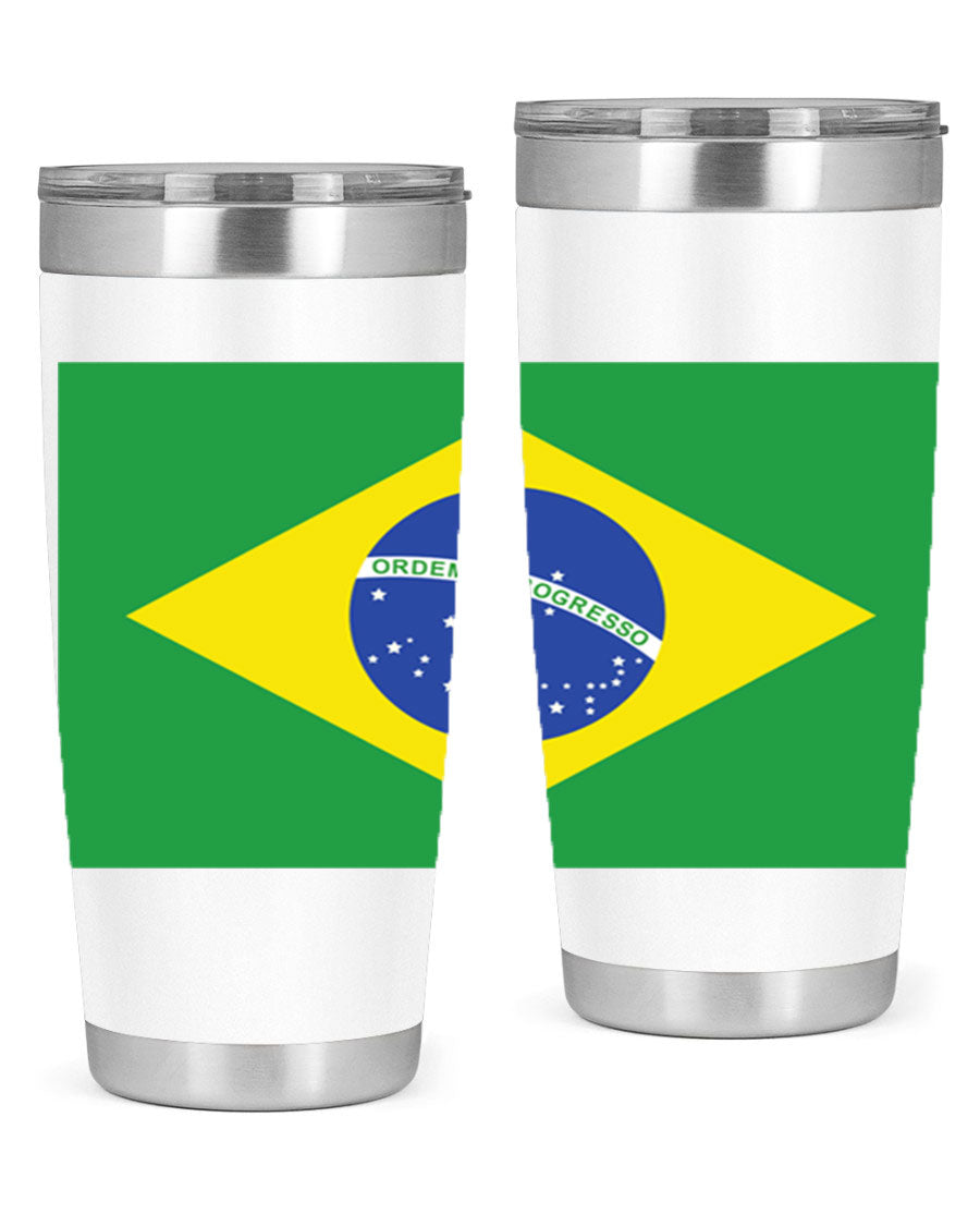 Brazil 174# Tumbler featuring double wall vacuum stainless steel design with vibrant Brazil flag print.