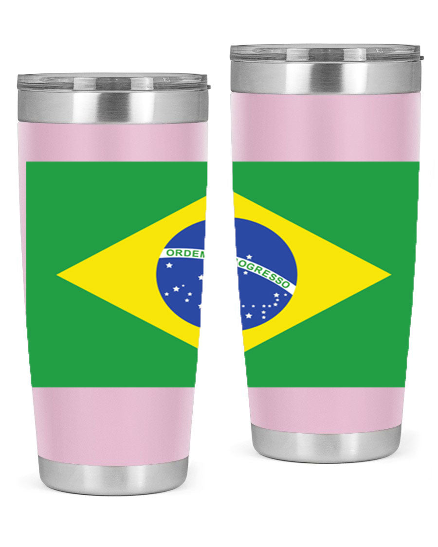 Brazil 174# Tumbler featuring double wall vacuum stainless steel design with vibrant Brazil flag print.