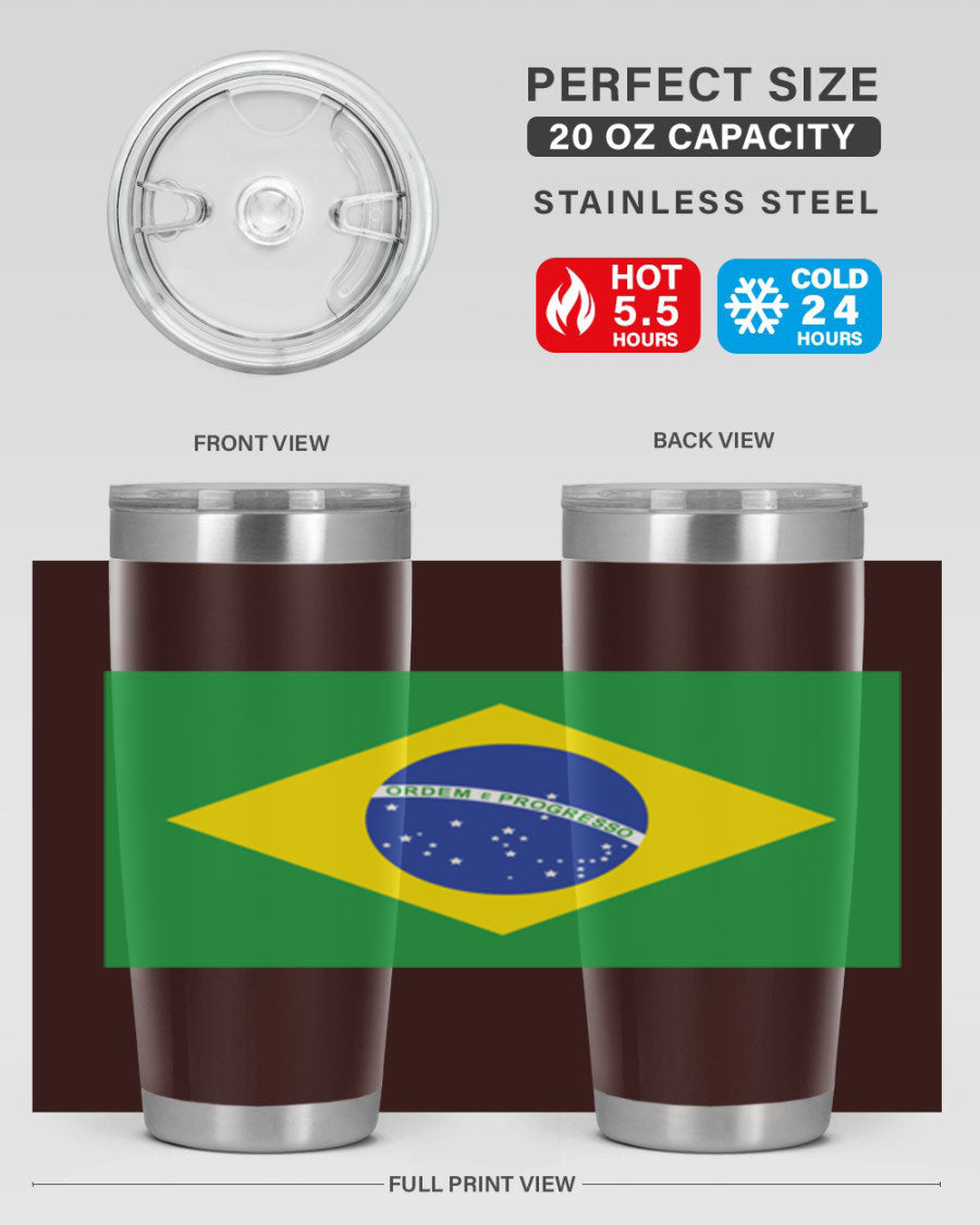Brazil 174# Tumbler featuring double wall vacuum stainless steel design with vibrant Brazil flag print.