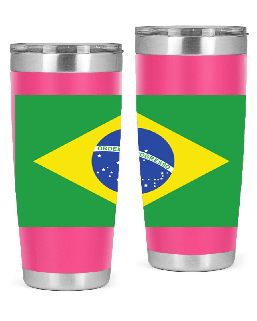 Brazil 174# Tumbler featuring double wall vacuum stainless steel design with vibrant Brazil flag print.