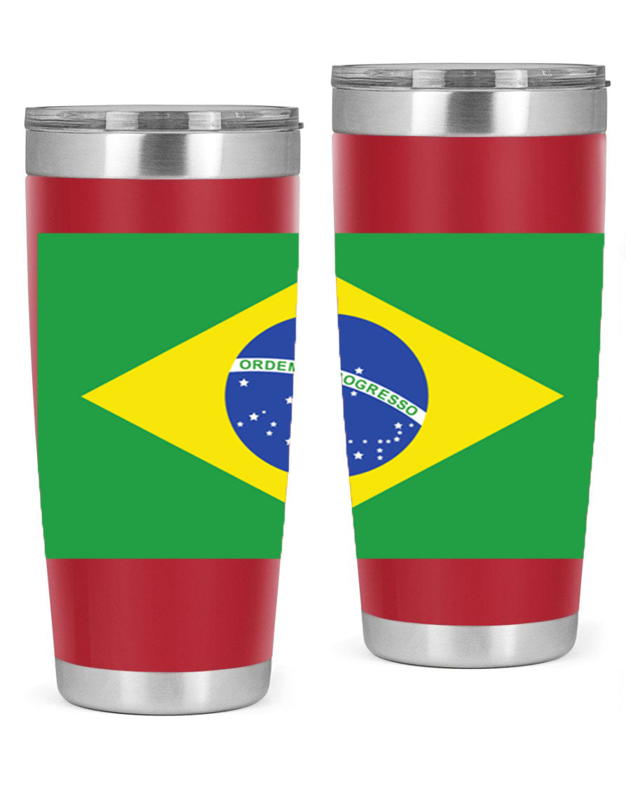 Brazil 174# Tumbler featuring double wall vacuum stainless steel design with vibrant Brazil flag print.