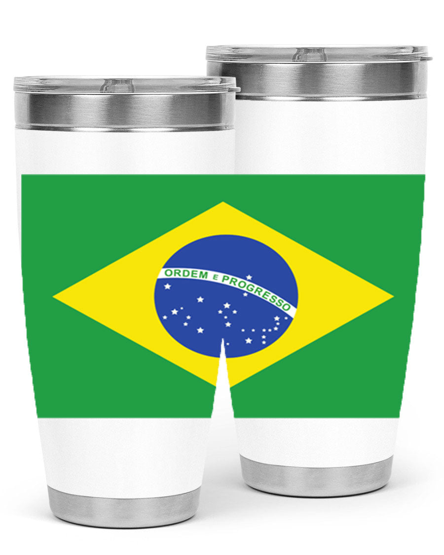 Brazil 174# Tumbler featuring double wall vacuum stainless steel design with vibrant Brazil flag print.