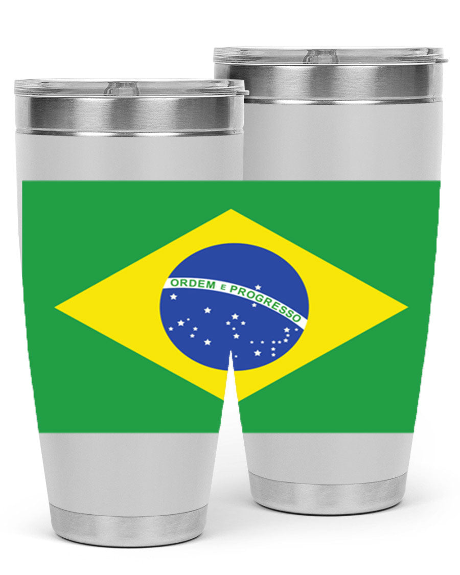 Brazil 174# Tumbler featuring double wall vacuum stainless steel design with vibrant Brazil flag print.