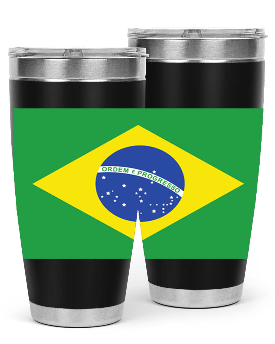 Brazil 174# Tumbler featuring double wall vacuum stainless steel design with vibrant Brazil flag print.