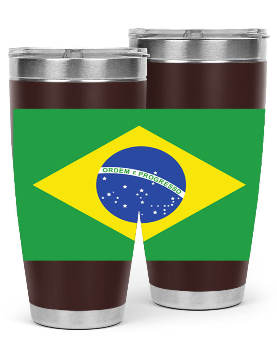 Brazil 174# Tumbler featuring double wall vacuum stainless steel design with vibrant Brazil flag print.