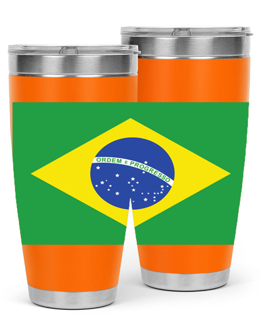 Brazil 174# Tumbler featuring double wall vacuum stainless steel design with vibrant Brazil flag print.