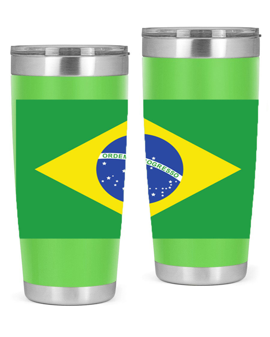 Brazil 174# Tumbler featuring double wall vacuum stainless steel design with vibrant Brazil flag print.
