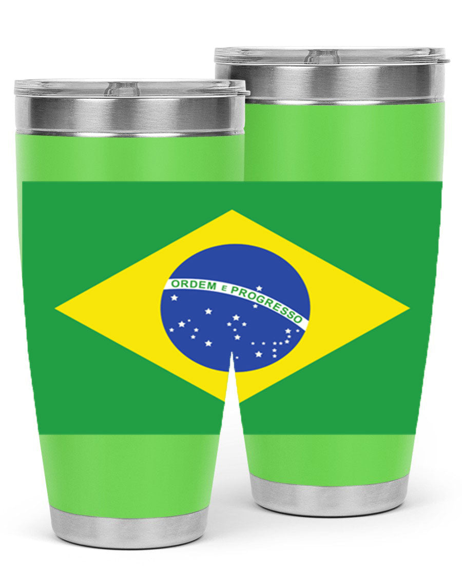 Brazil 174# Tumbler featuring double wall vacuum stainless steel design with vibrant Brazil flag print.