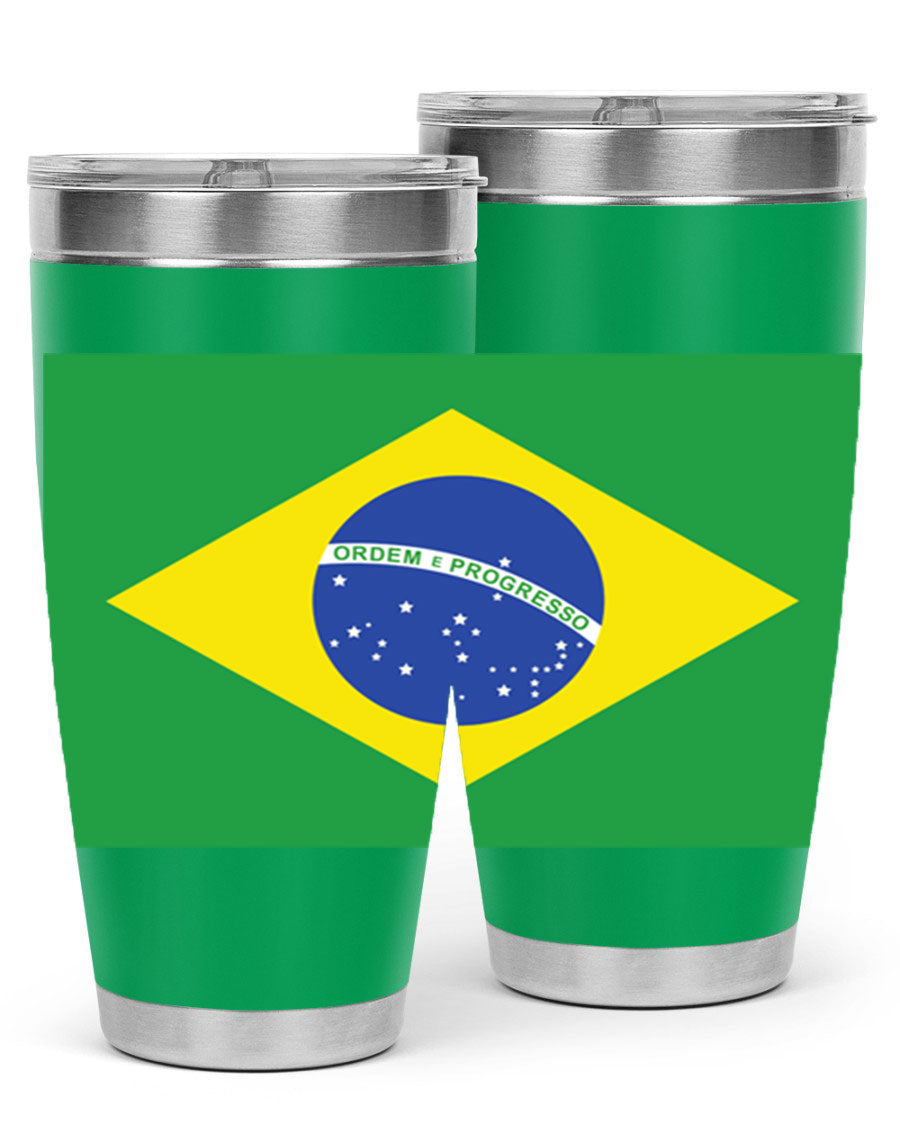 Brazil 174# Tumbler featuring double wall vacuum stainless steel design with vibrant Brazil flag print.