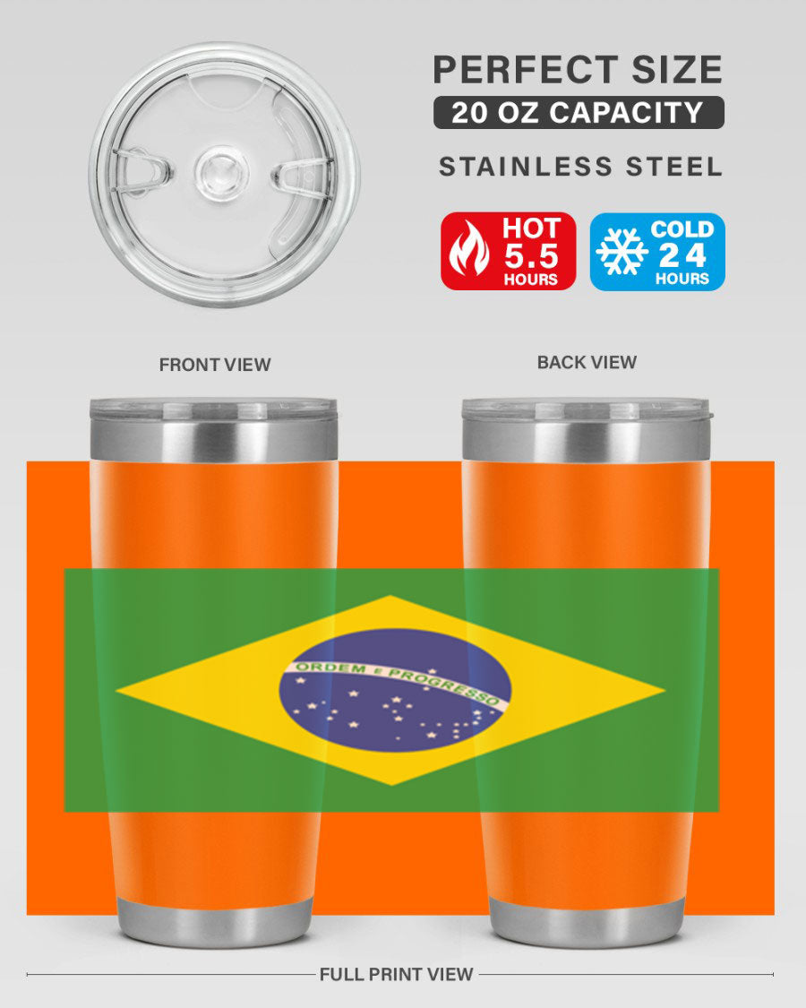 Brazil 174# Tumbler featuring double wall vacuum stainless steel design with vibrant Brazil flag print.