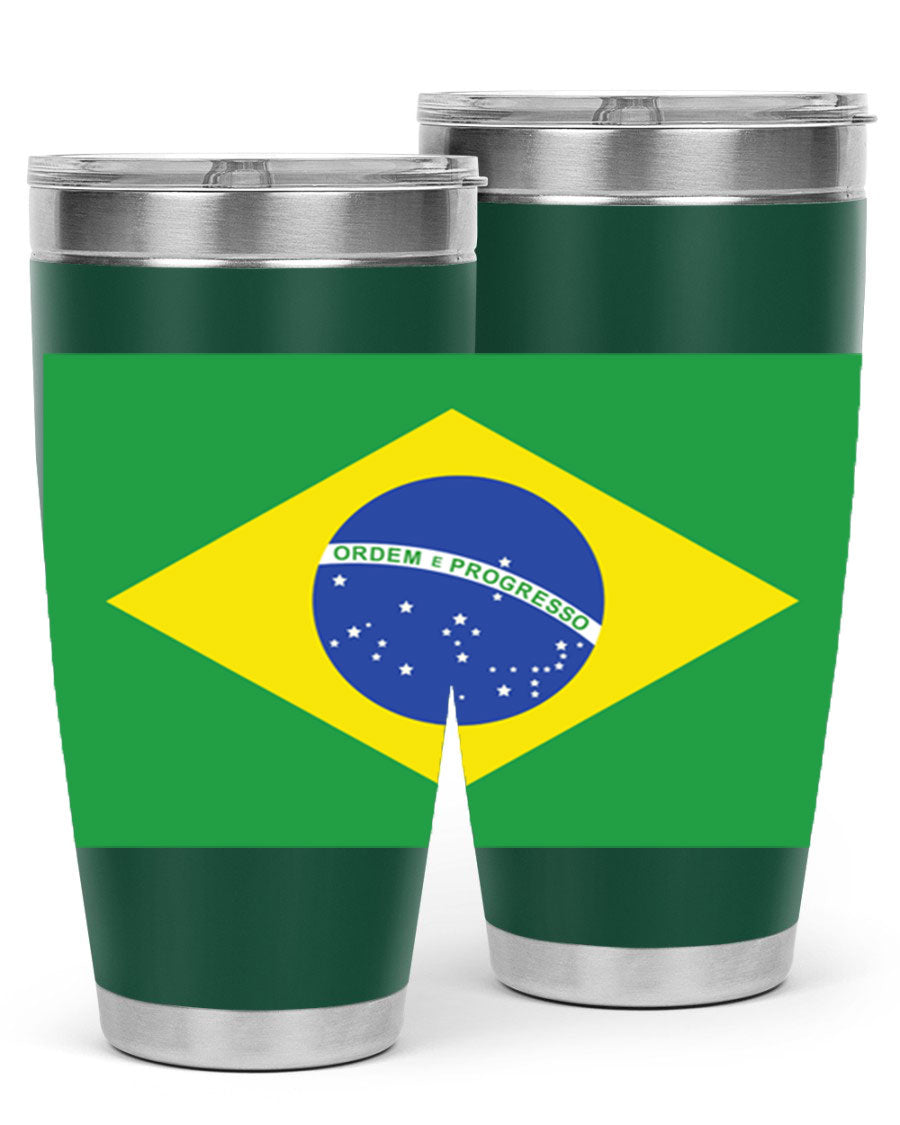 Brazil 174# Tumbler featuring double wall vacuum stainless steel design with vibrant Brazil flag print.