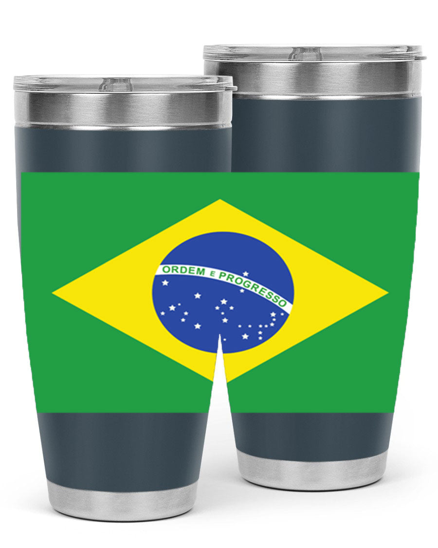 Brazil 174# Tumbler featuring double wall vacuum stainless steel design with vibrant Brazil flag print.