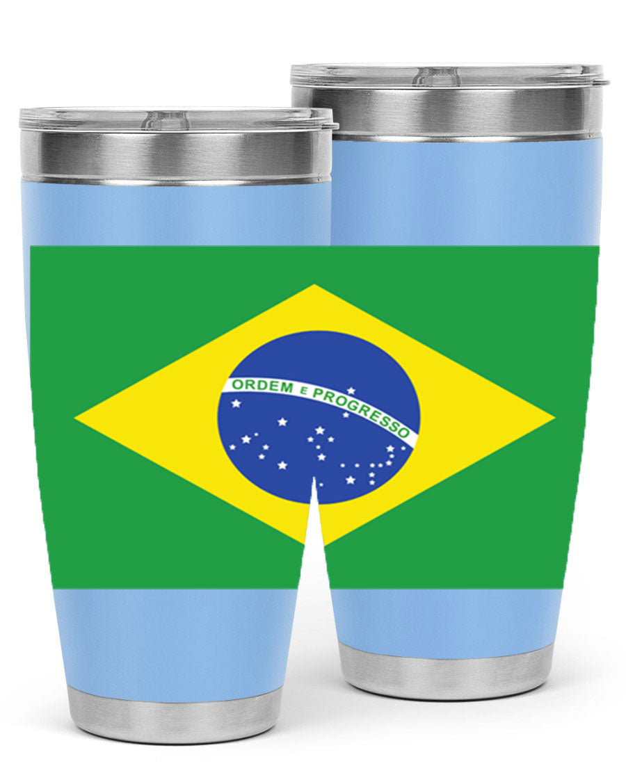 Brazil 174# Tumbler featuring double wall vacuum stainless steel design with vibrant Brazil flag print.