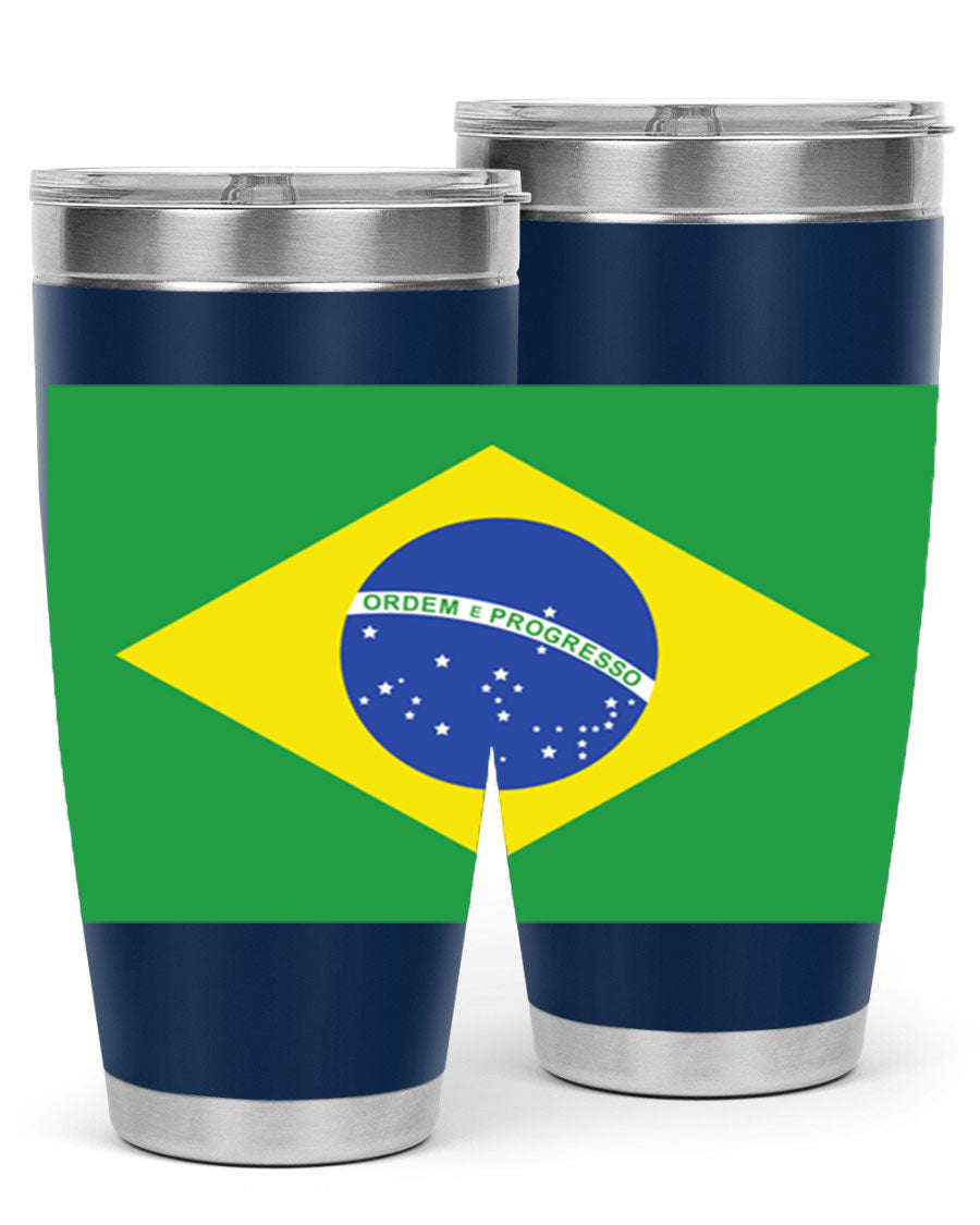 Brazil 174# Tumbler featuring double wall vacuum stainless steel design with vibrant Brazil flag print.