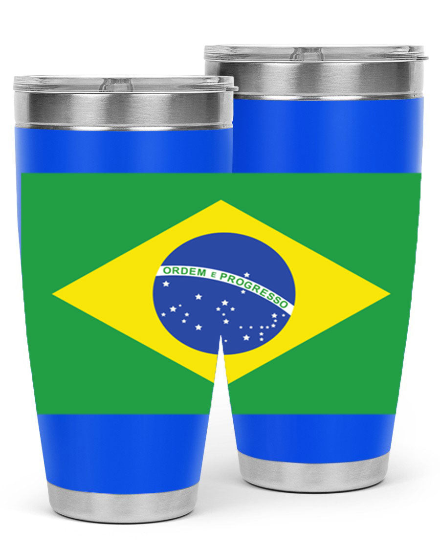 Brazil 174# Tumbler featuring double wall vacuum stainless steel design with vibrant Brazil flag print.