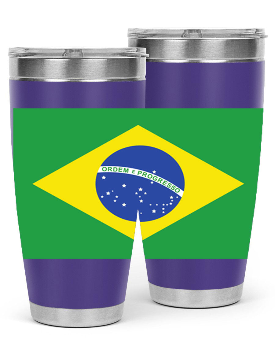 Brazil 174# Tumbler featuring double wall vacuum stainless steel design with vibrant Brazil flag print.