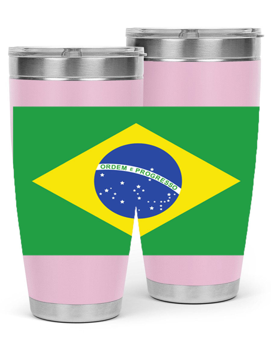 Brazil 174# Tumbler featuring double wall vacuum stainless steel design with vibrant Brazil flag print.