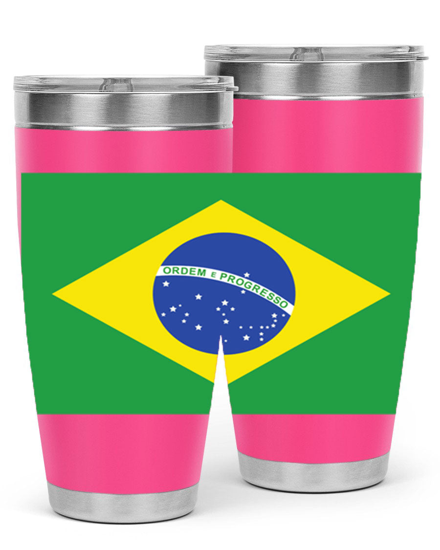 Brazil 174# Tumbler featuring double wall vacuum stainless steel design with vibrant Brazil flag print.