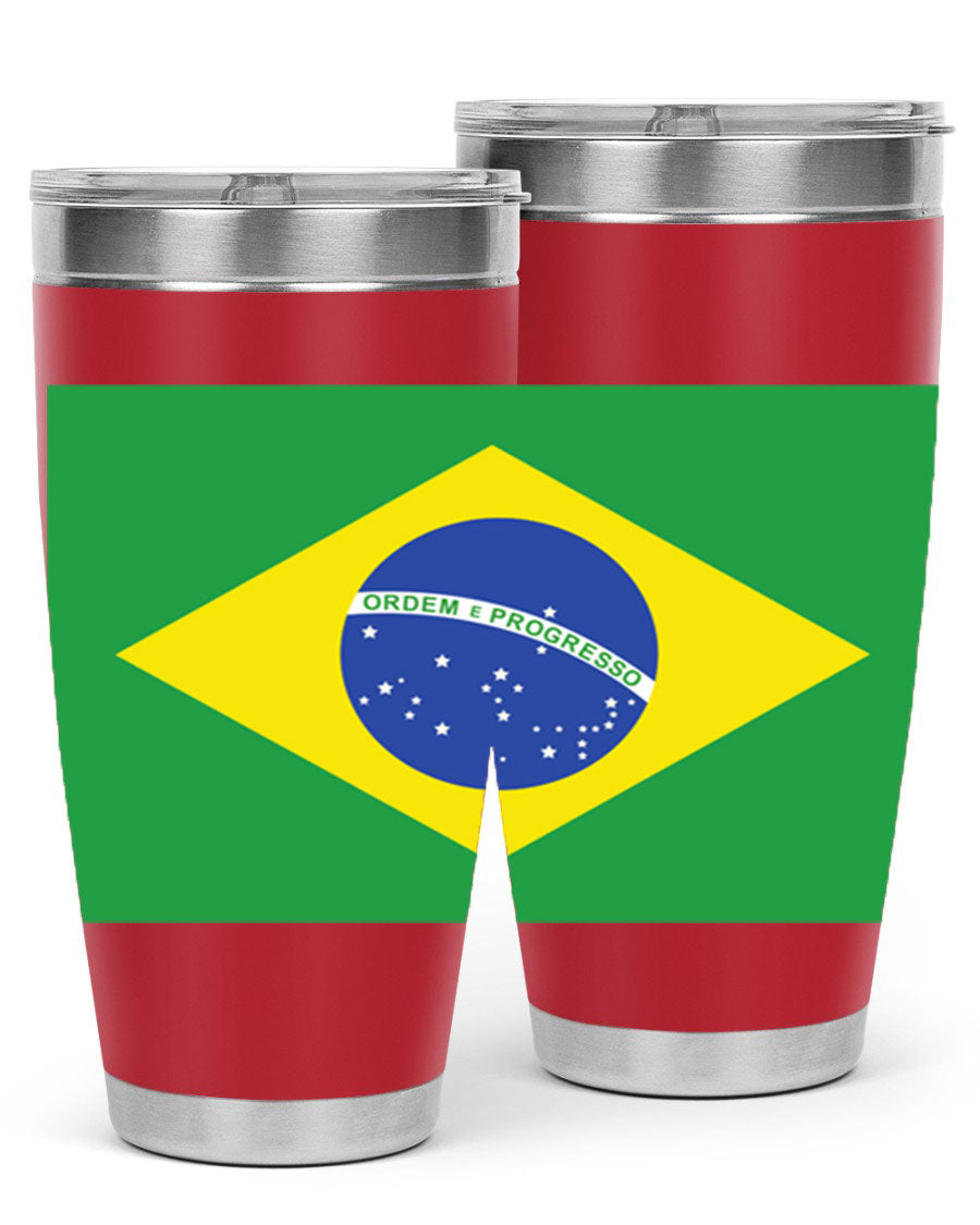 Brazil 174# Tumbler featuring double wall vacuum stainless steel design with vibrant Brazil flag print.