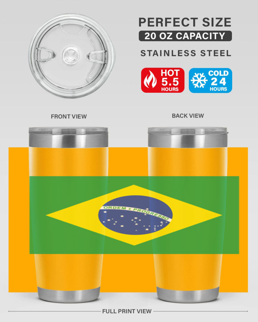 Brazil 174# Tumbler featuring double wall vacuum stainless steel design with vibrant Brazil flag print.
