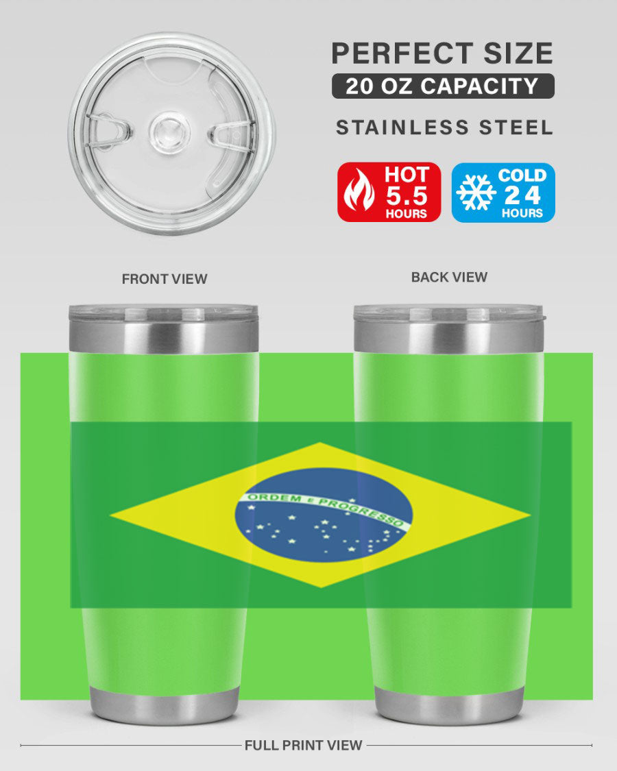 Brazil 174# Tumbler featuring double wall vacuum stainless steel design with vibrant Brazil flag print.