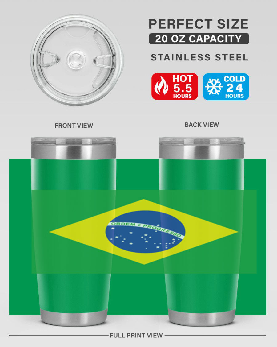 Brazil 174# Tumbler featuring double wall vacuum stainless steel design with vibrant Brazil flag print.