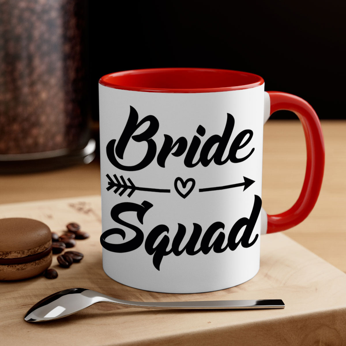 Bride Squad 36# Mug featuring a glossy finish, colored handle, and interior, available in five vibrant colors.