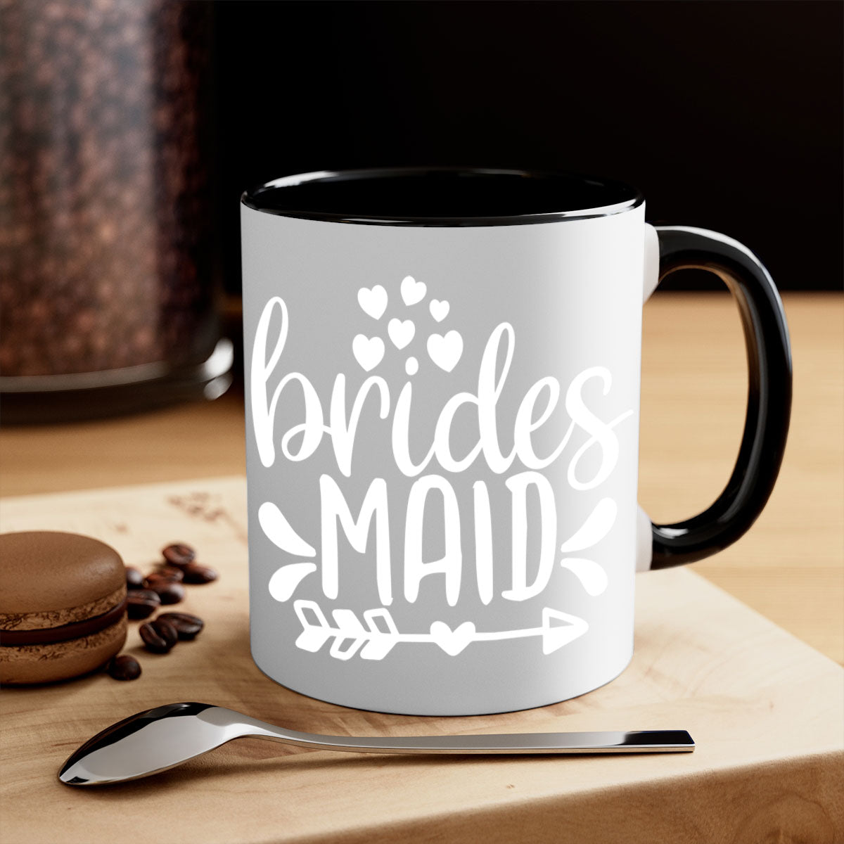 Brides Maid 6# Mug featuring a glossy finish, colored handle, and interior, available in multiple colors and sizes.